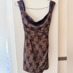 Brown and Black Lace Mini Dress NWT